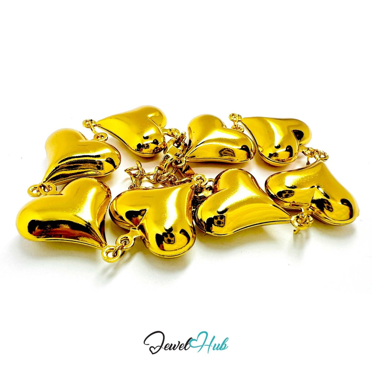 Stainless Steel Bubble Heart Charms Gold Bracelet - JewelHub.co.uk