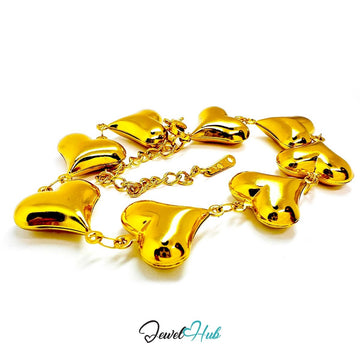 Stainless Steel Bubble Heart Charms Gold Bracelet - JewelHub.co.uk