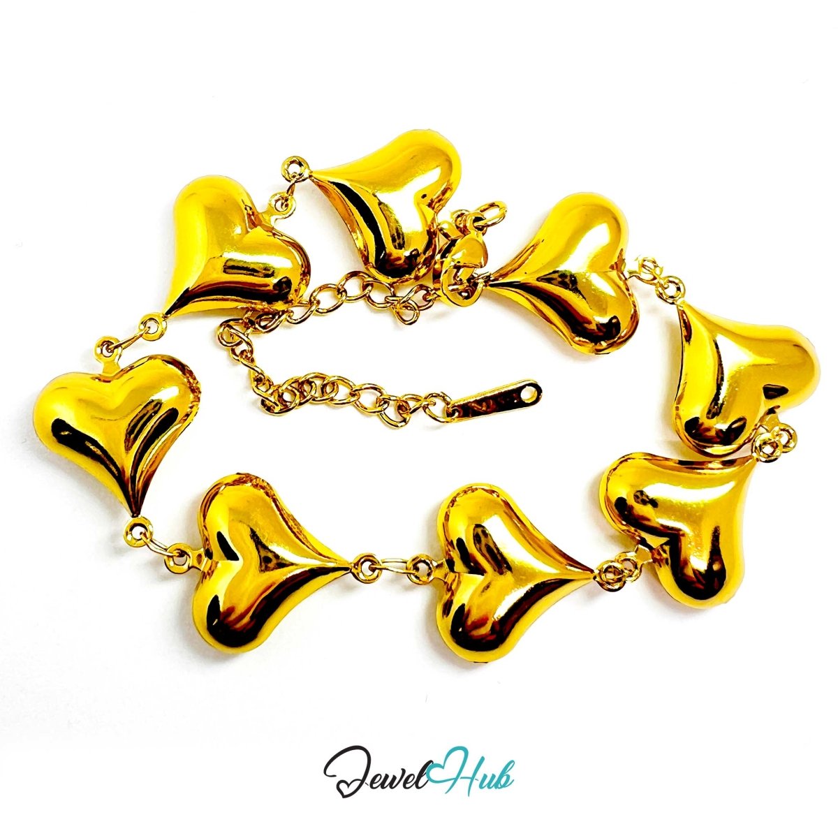Stainless Steel Bubble Heart Charms Gold Bracelet - JewelHub.co.uk