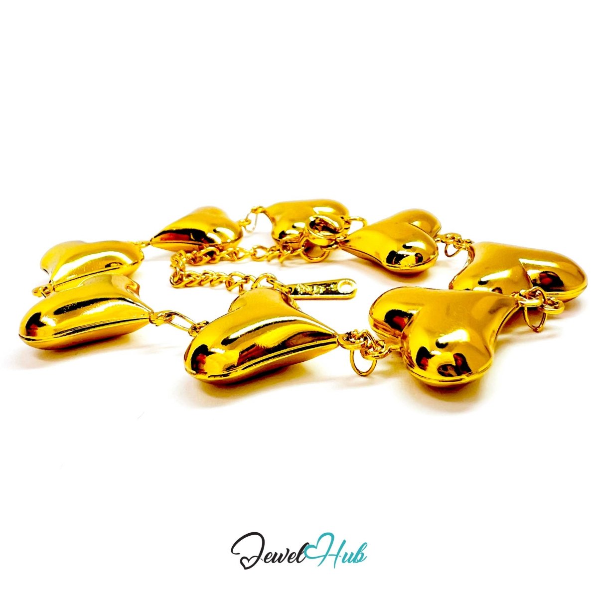 Stainless Steel Bubble Heart Charms Gold Bracelet - JewelHub.co.uk