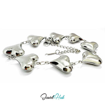 Stainless Steel Bubble Heart Charms Silver Bracelet - JewelHub.co.uk