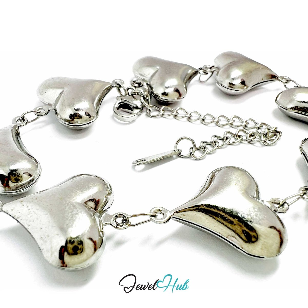Stainless Steel Bubble Heart Charms Silver Bracelet - JewelHub.co.uk