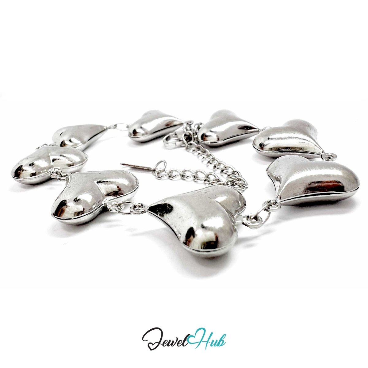 Stainless Steel Bubble Heart Charms Silver Bracelet - JewelHub.co.uk