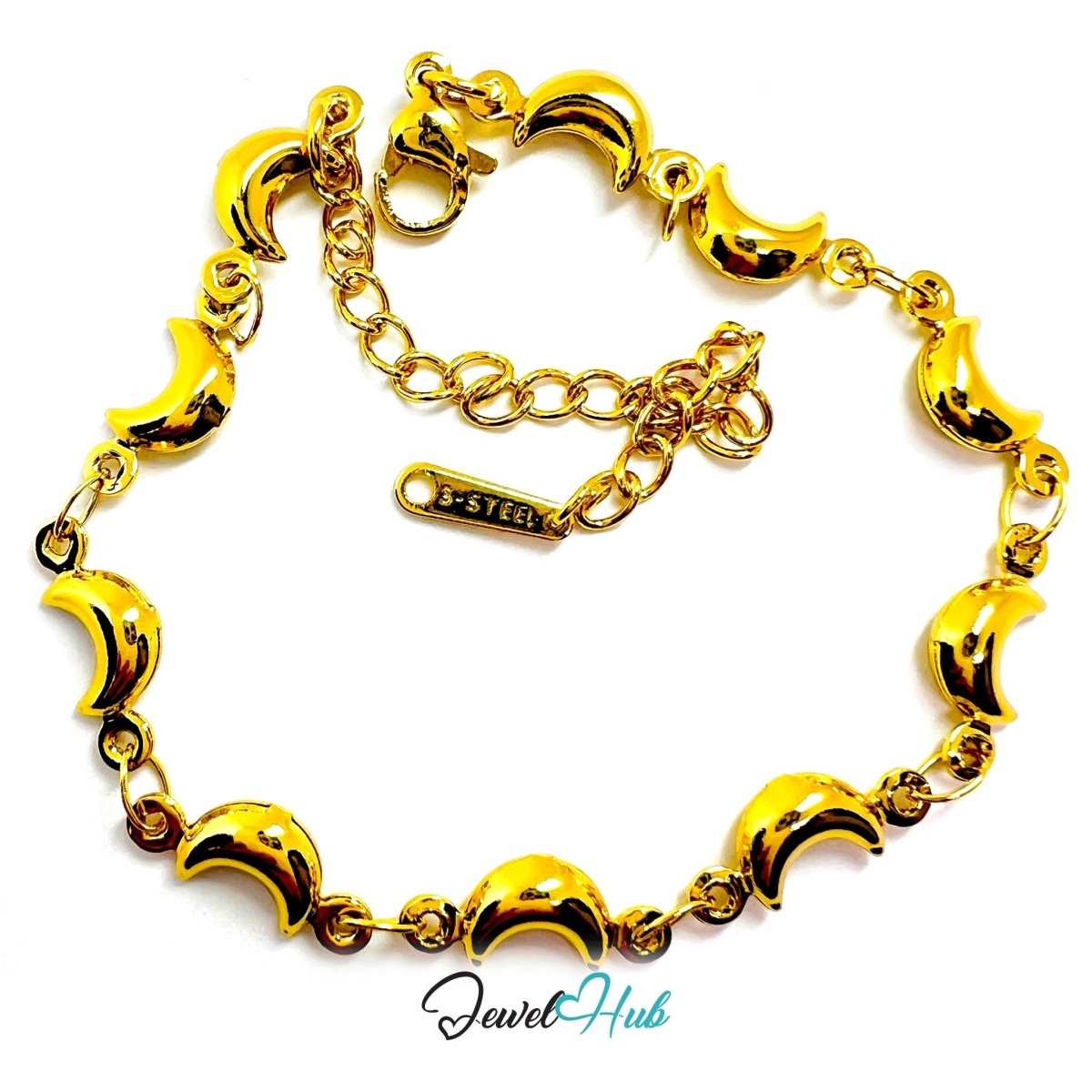 Stainless Steel Bubble Moon Charms Gold Bracelet - JewelHub.co.uk