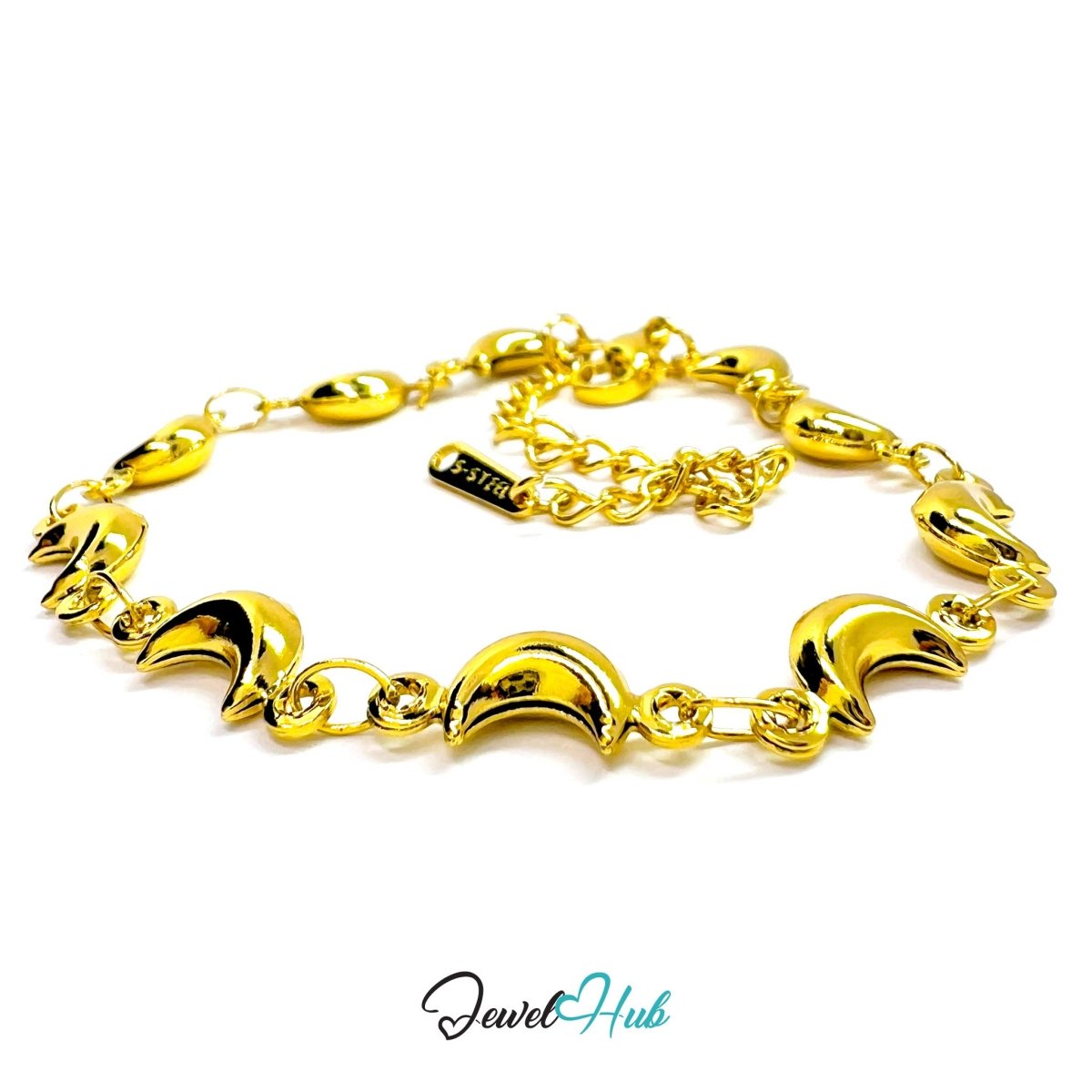Stainless Steel Bubble Moon Charms Gold Bracelet - JewelHub.co.uk