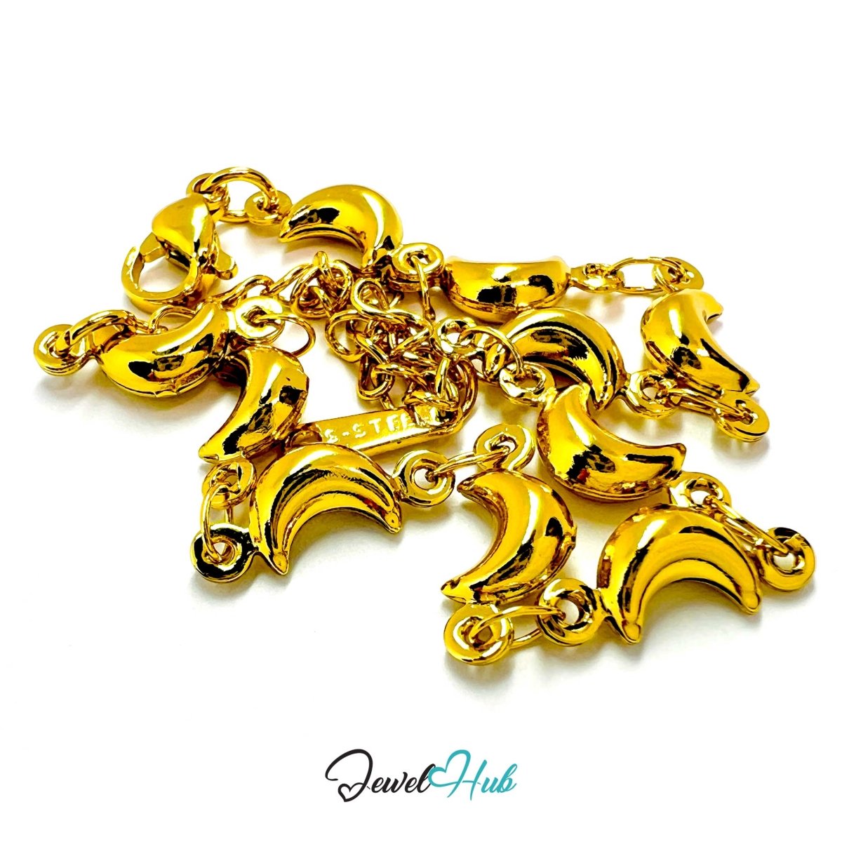 Stainless Steel Bubble Moon Charms Gold Bracelet - JewelHub.co.uk
