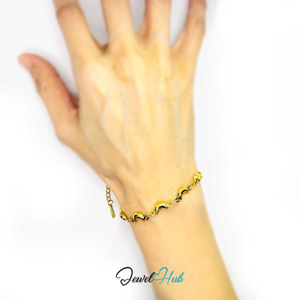 Stainless Steel Bubble Moon Charms Gold Bracelet - JewelHub.co.uk