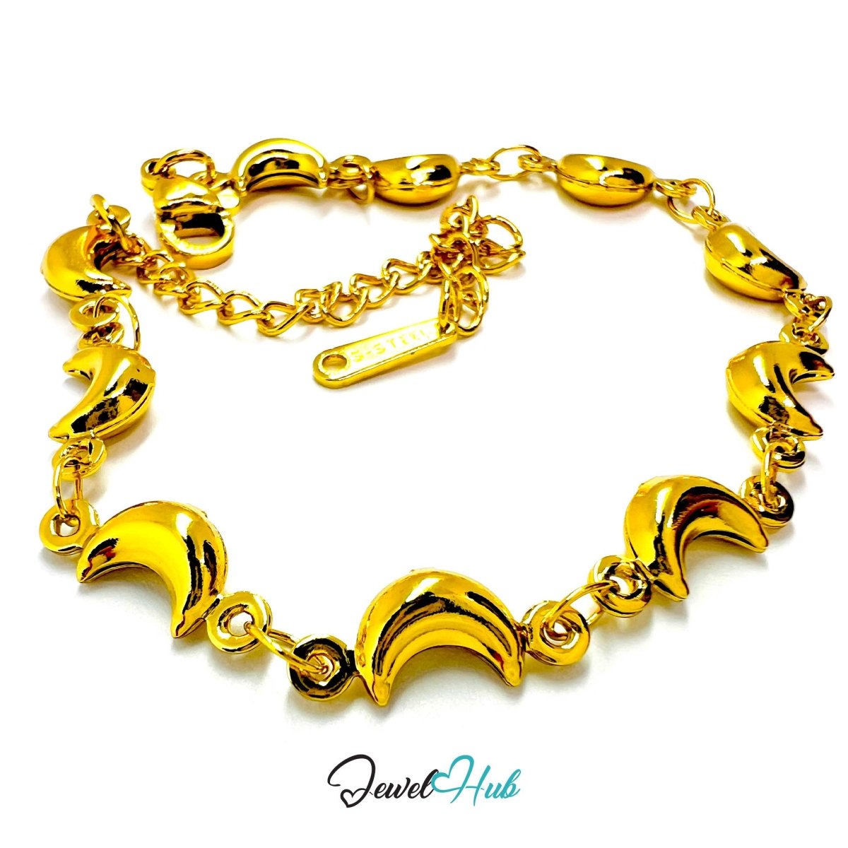 Stainless Steel Bubble Moon Charms Gold Bracelet - JewelHub.co.uk