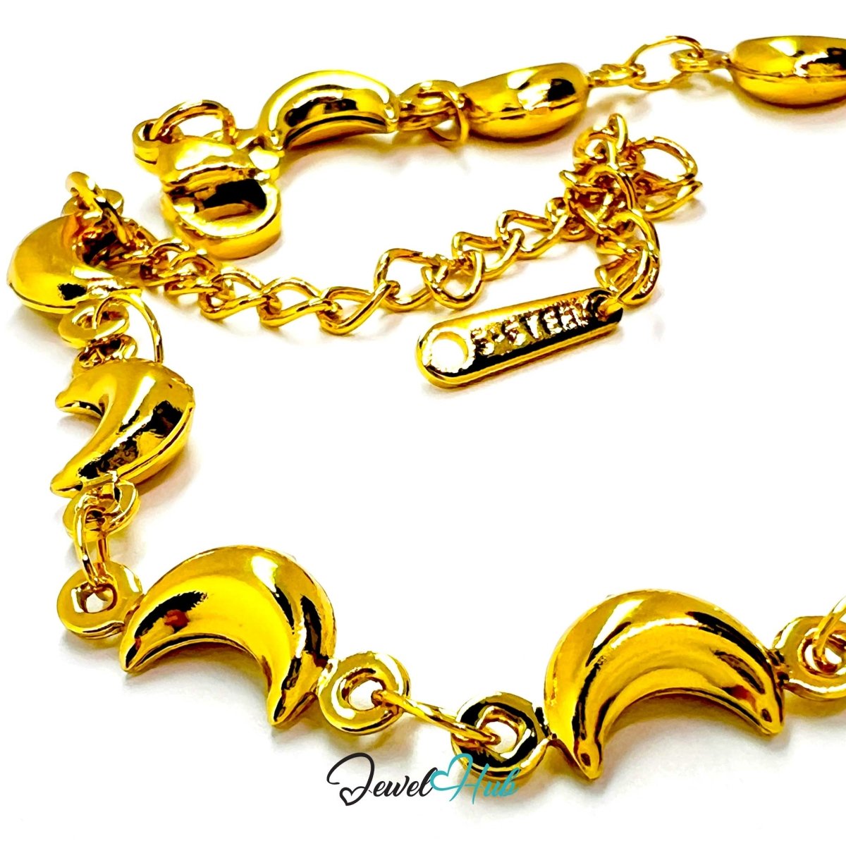 Stainless Steel Bubble Moon Charms Gold Bracelet - JewelHub.co.uk