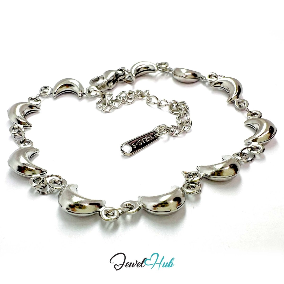 Stainless Steel Bubble Moon Charms Silver Bracelet - JewelHub.co.uk
