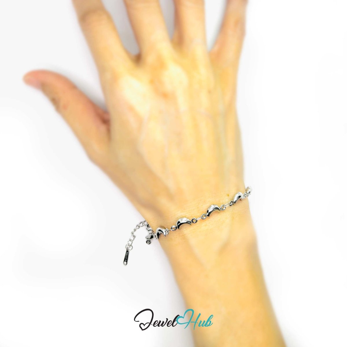 Stainless Steel Bubble Moon Charms Silver Bracelet - JewelHub.co.uk