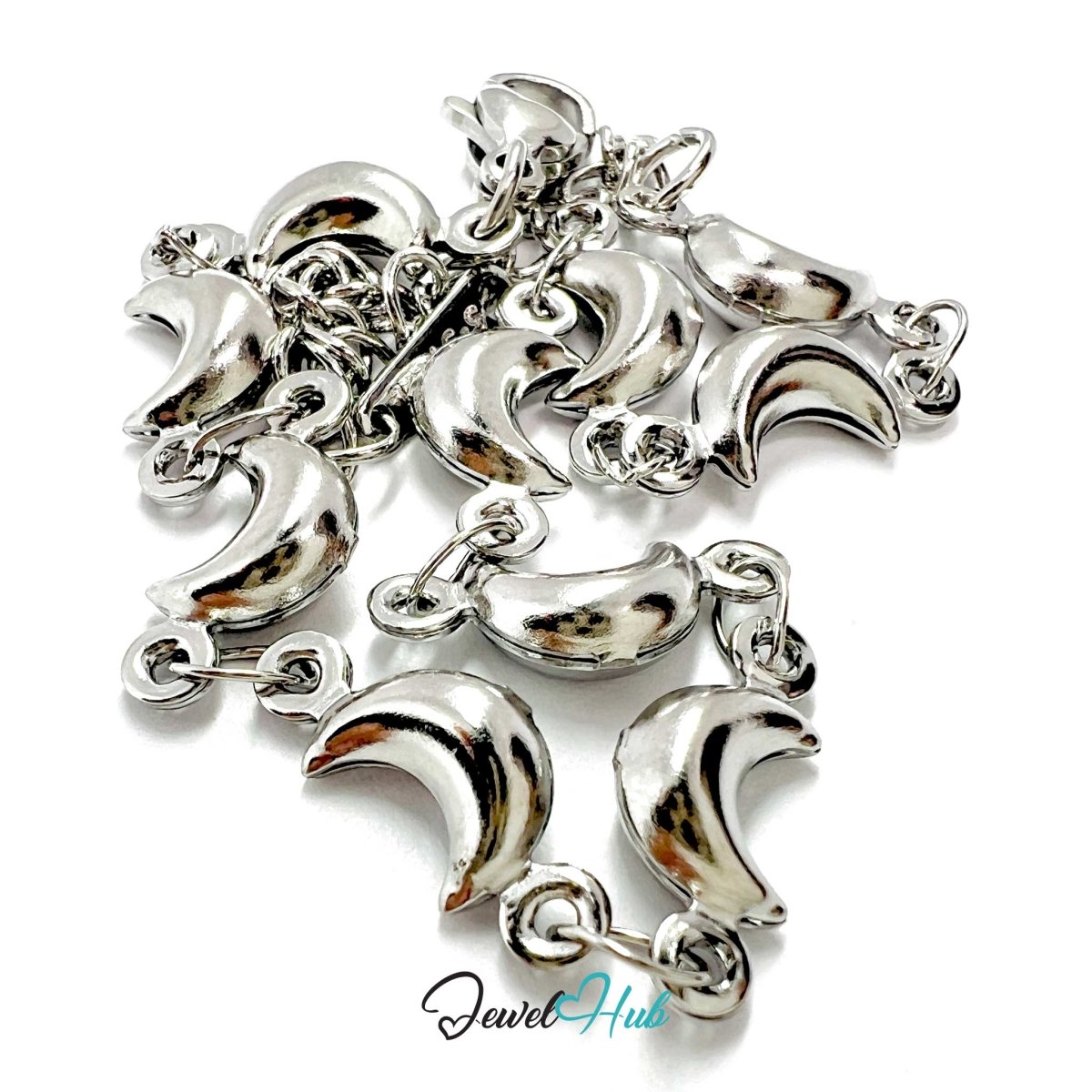 Stainless Steel Bubble Moon Charms Silver Bracelet - JewelHub.co.uk