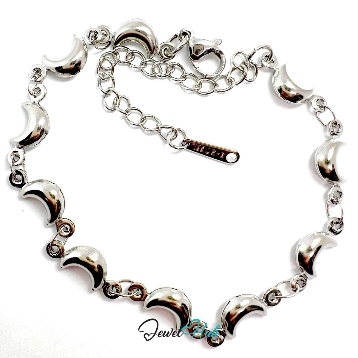 Stainless Steel Bubble Moon Charms Silver Bracelet - JewelHub.co.uk