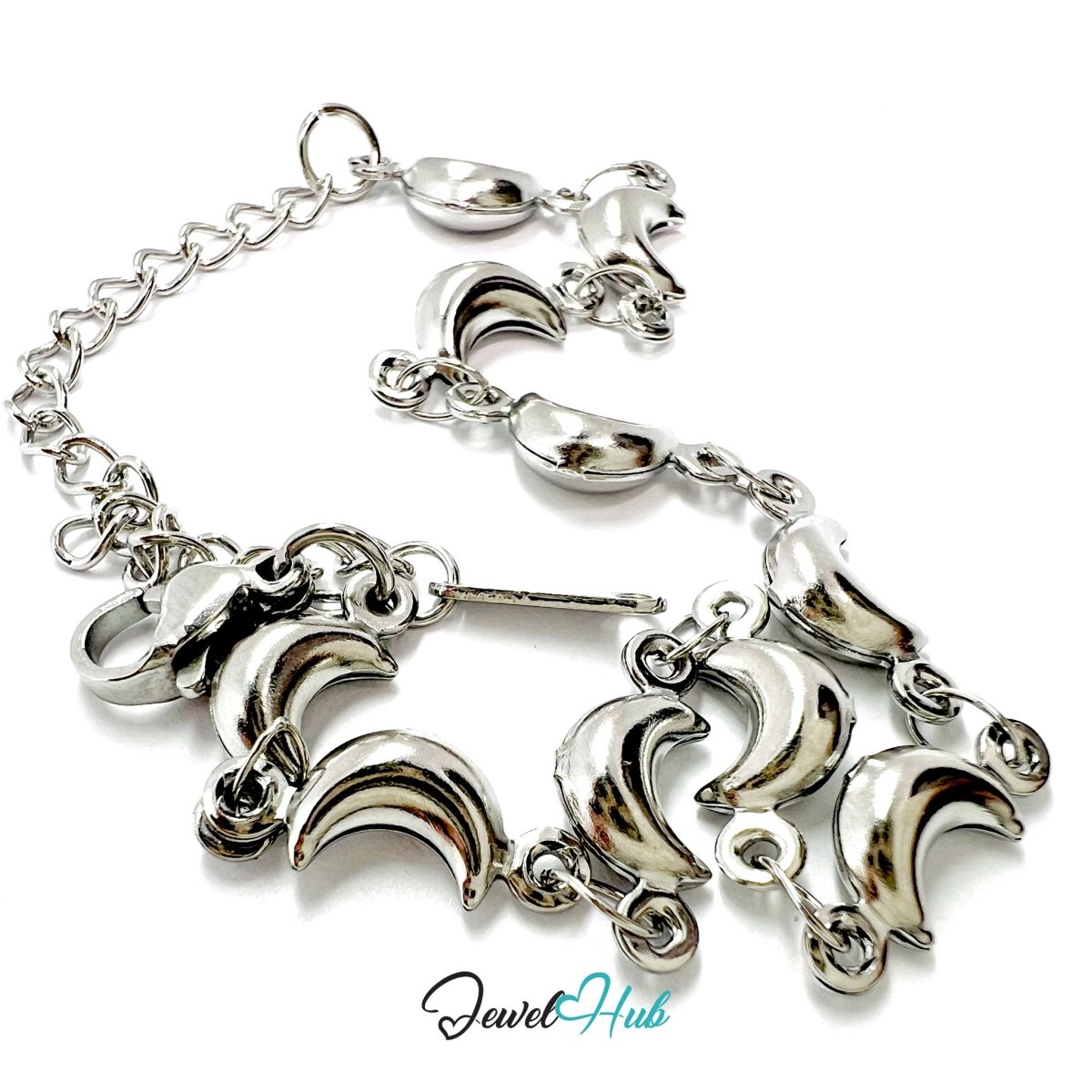 Stainless Steel Bubble Moon Charms Silver Bracelet - JewelHub.co.uk