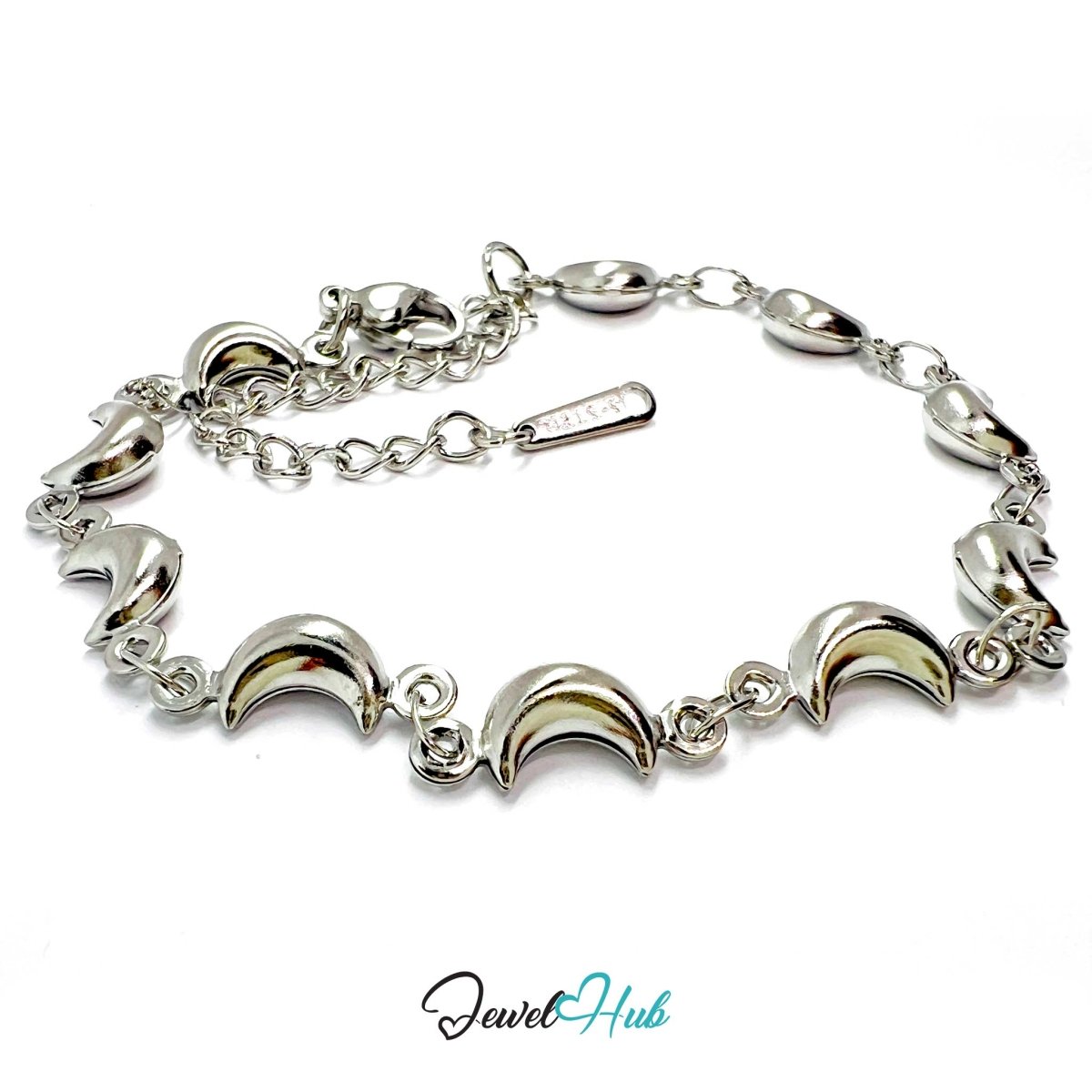 Stainless Steel Bubble Moon Charms Silver Bracelet - JewelHub.co.uk