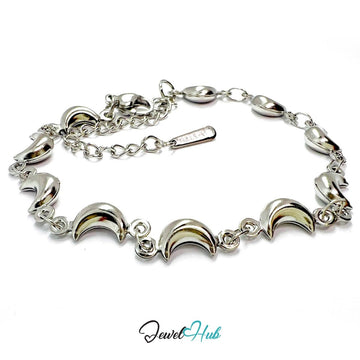 Stainless Steel Bubble Moon Charms Silver Bracelet - JewelHub.co.uk