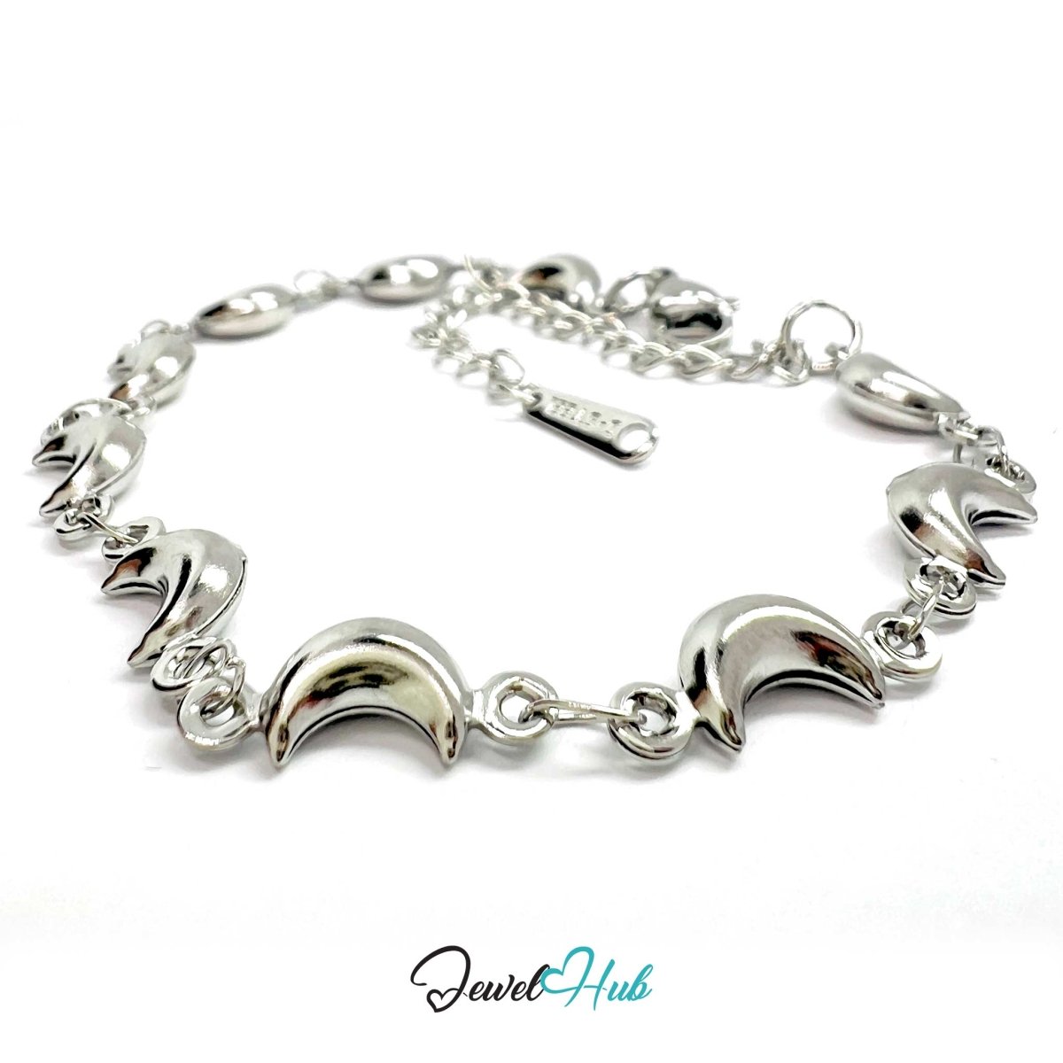 Stainless Steel Bubble Moon Charms Silver Bracelet - JewelHub.co.uk