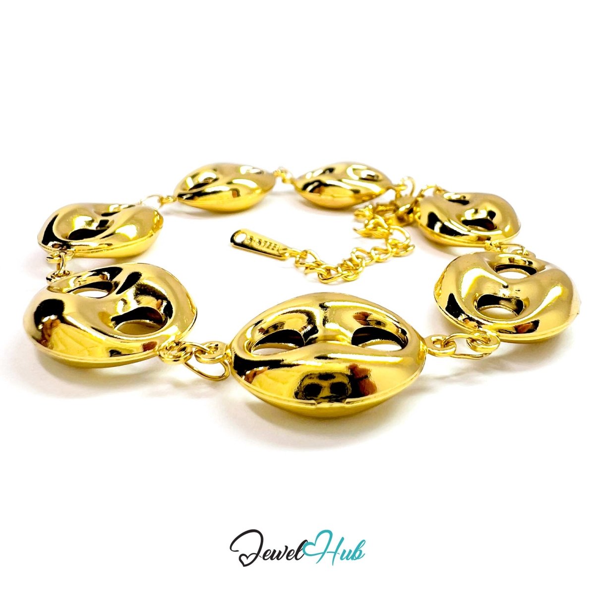 Stainless Steel Bubble Orbit Charms Gold Bracelet - JewelHub.co.uk