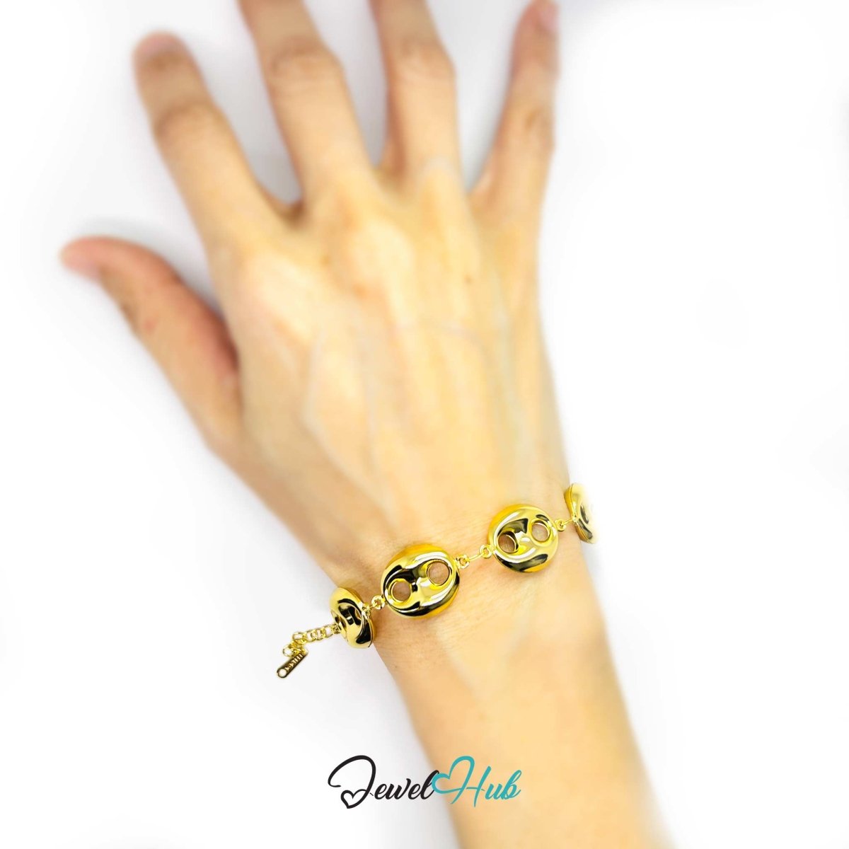Stainless Steel Bubble Orbit Charms Gold Bracelet - JewelHub.co.uk