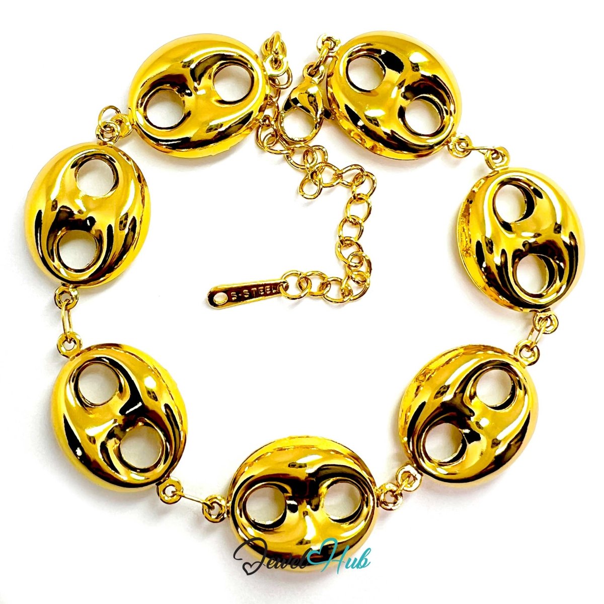 Stainless Steel Bubble Orbit Charms Gold Bracelet - JewelHub.co.uk