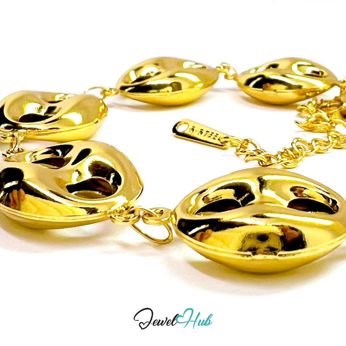 Stainless Steel Bubble Orbit Charms Gold Bracelet - JewelHub.co.uk