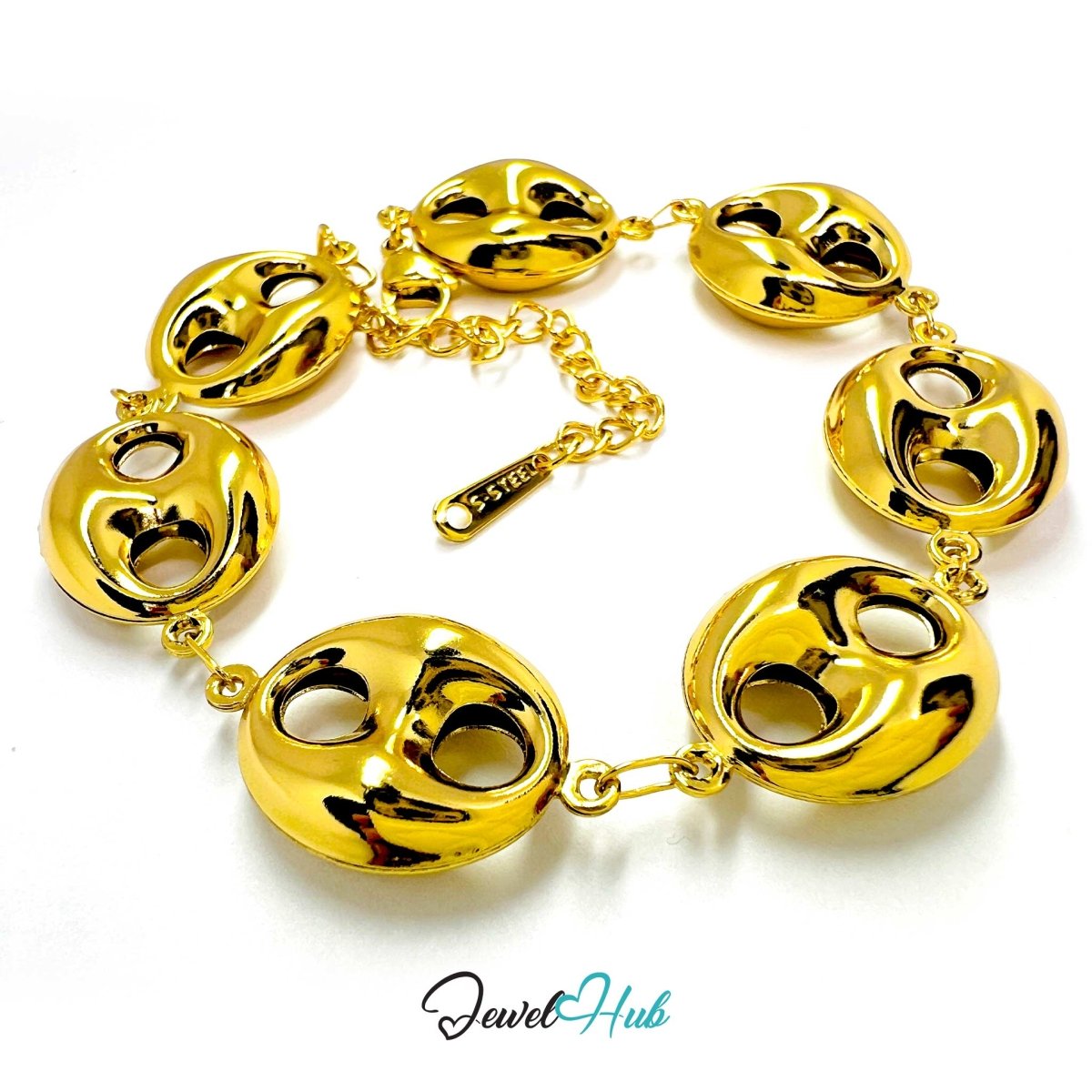 Stainless Steel Bubble Orbit Charms Gold Bracelet - JewelHub.co.uk