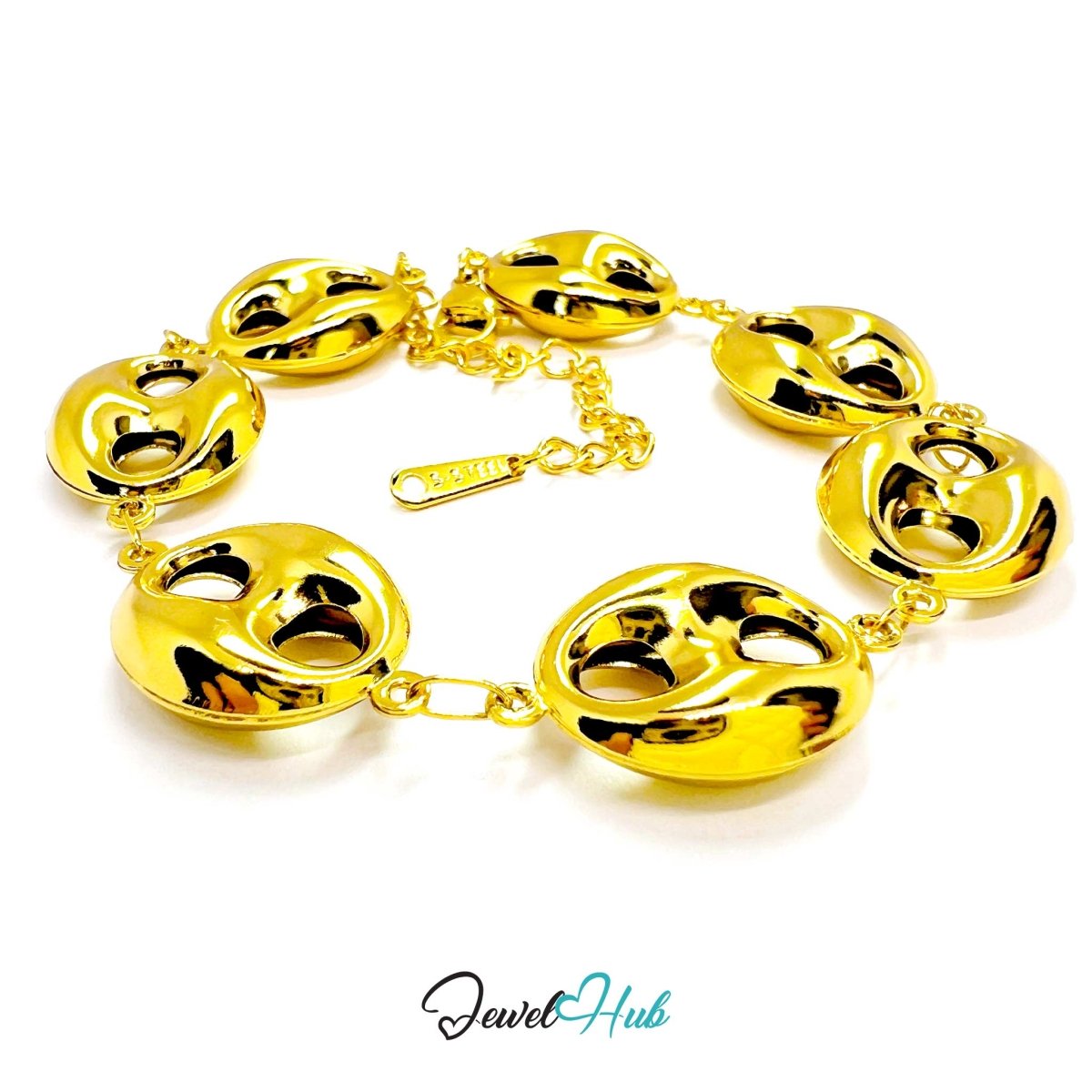 Stainless Steel Bubble Orbit Charms Gold Bracelet - JewelHub.co.uk