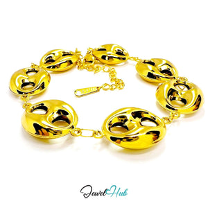 Stainless Steel Bubble Orbit Charms Gold Bracelet - JewelHub.co.uk