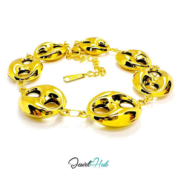 Stainless Steel Bubble Orbit Charms Gold Bracelet - JewelHub.co.uk