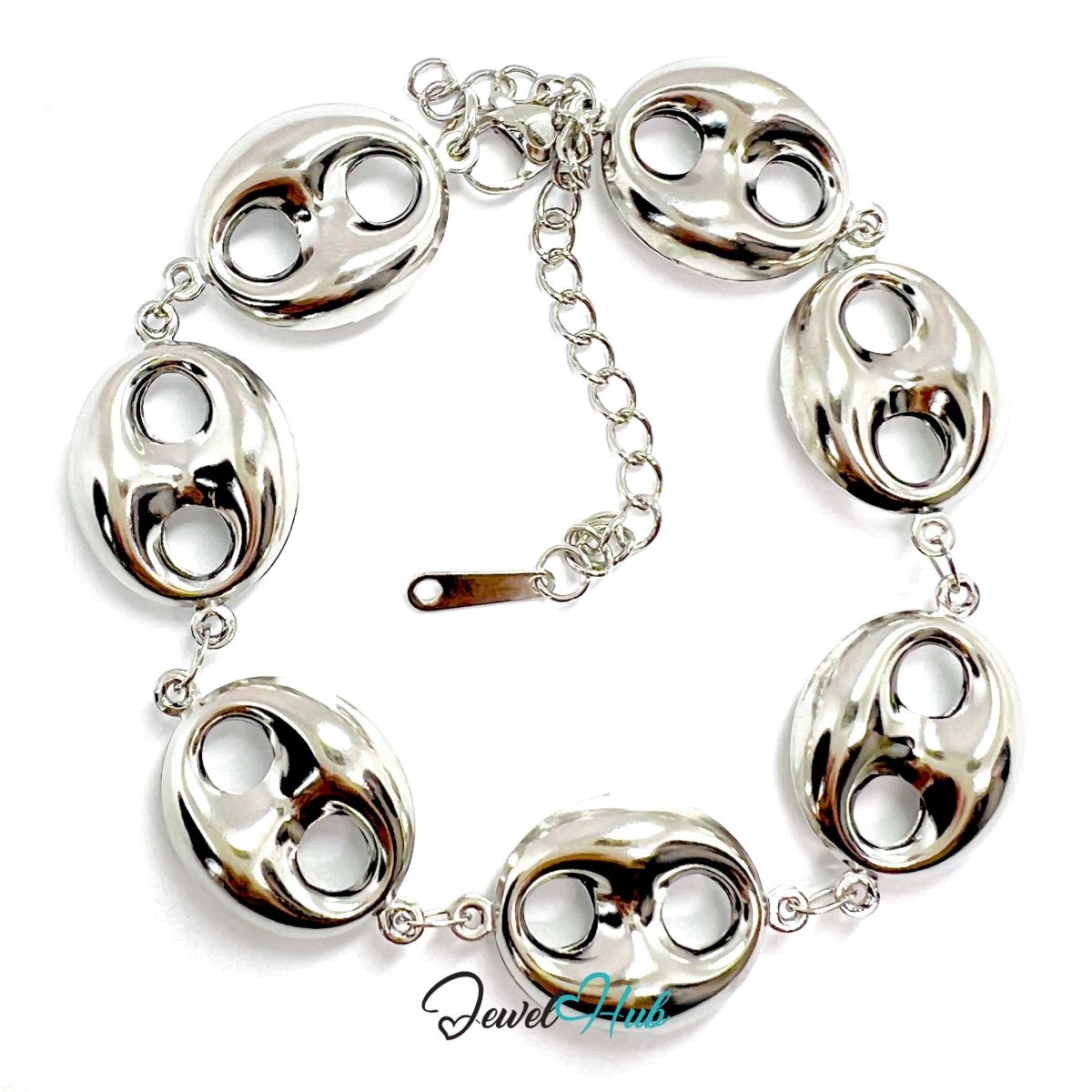 Stainless Steel Bubble Orbit Charms Silver Bracelet - JewelHub.co.uk