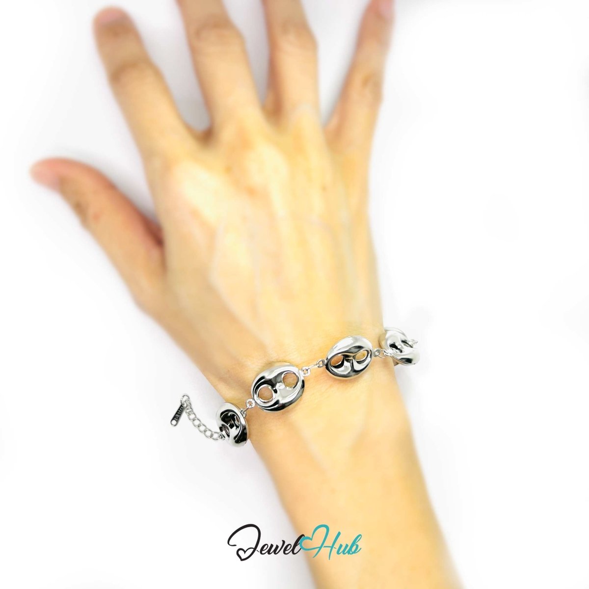 Stainless Steel Bubble Orbit Charms Silver Bracelet - JewelHub.co.uk
