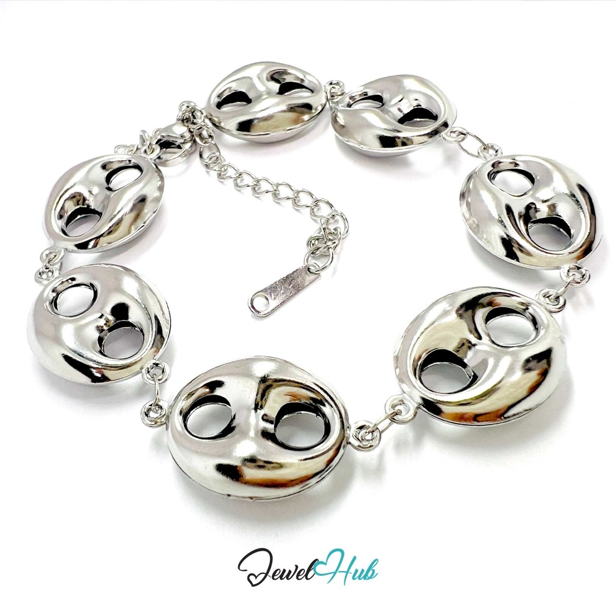 Stainless Steel Bubble Orbit Charms Silver Bracelet - JewelHub.co.uk