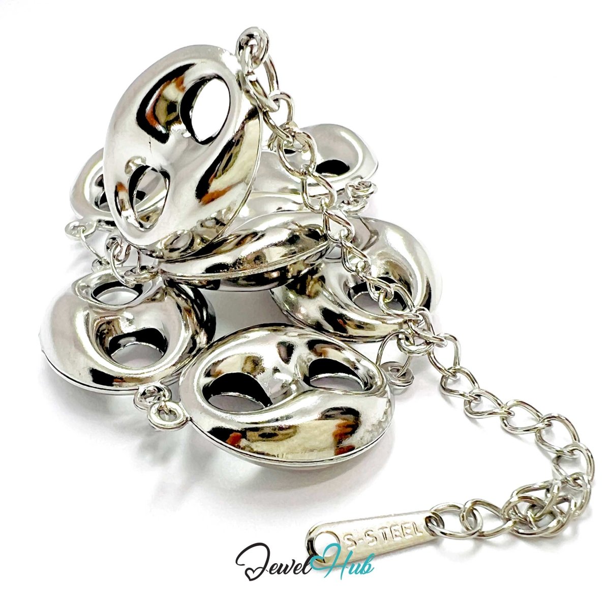 Stainless Steel Bubble Orbit Charms Silver Bracelet - JewelHub.co.uk