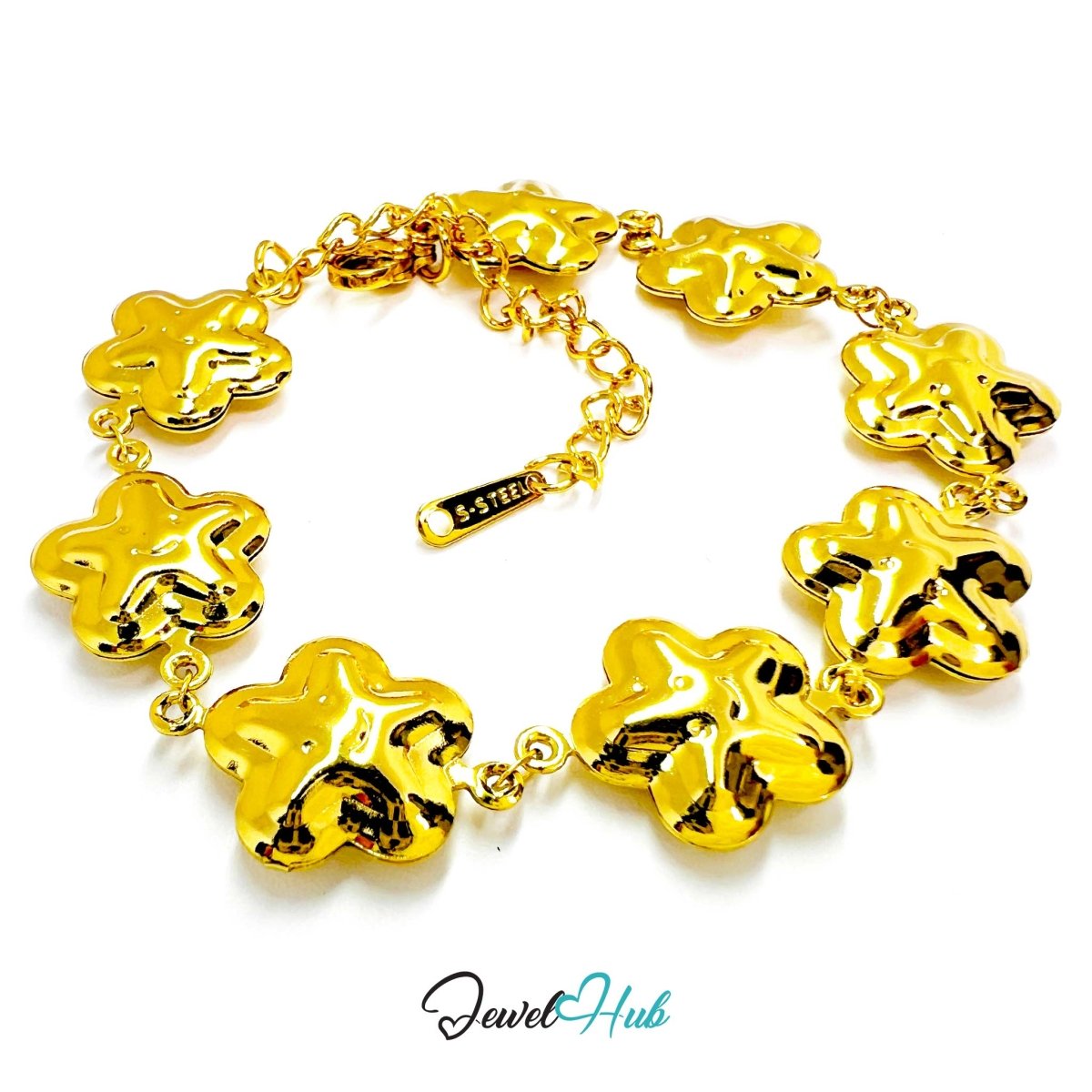 Stainless Steel Bubble Smile Star Gold Bracelet - JewelHub.co.uk