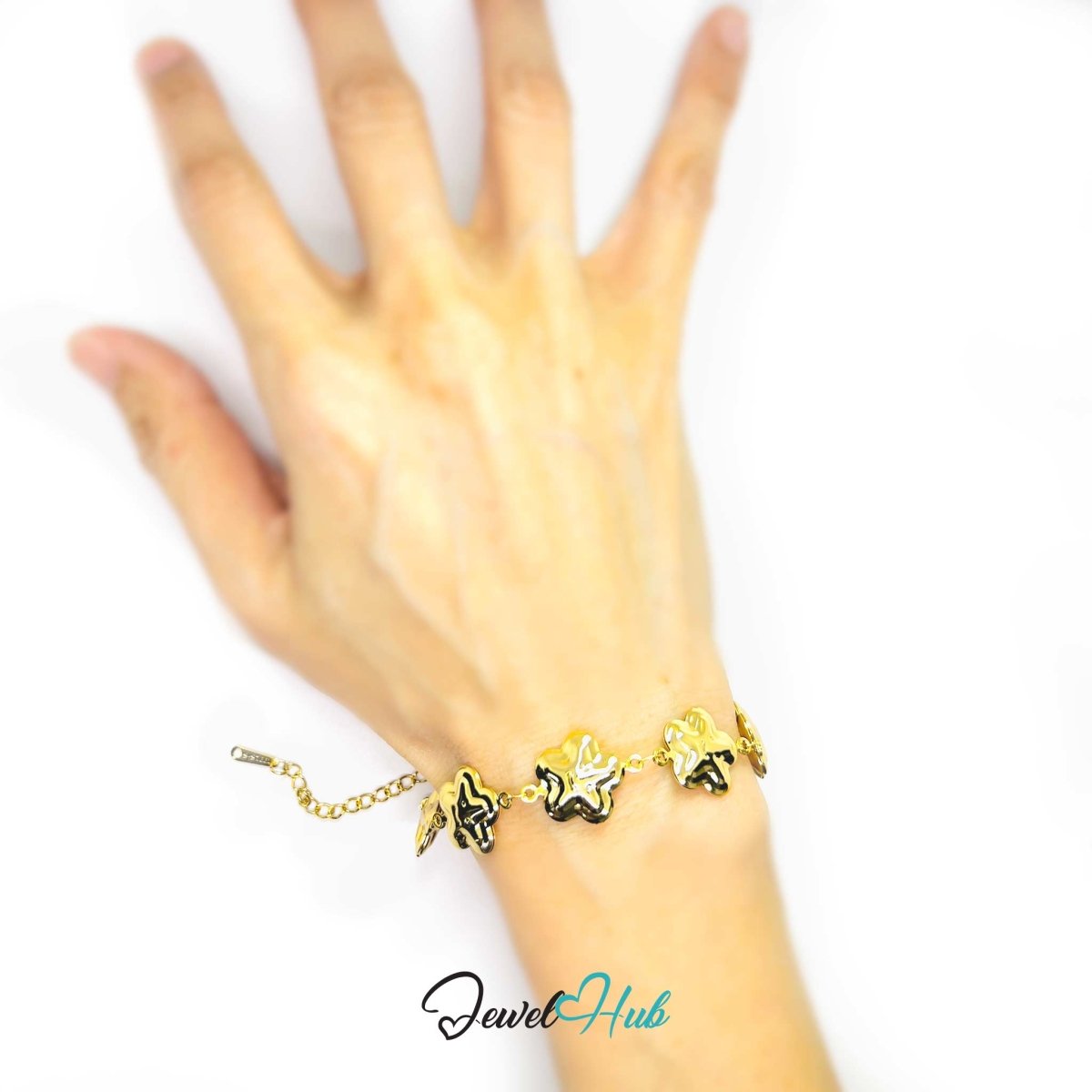 Stainless Steel Bubble Smile Star Gold Bracelet - JewelHub.co.uk