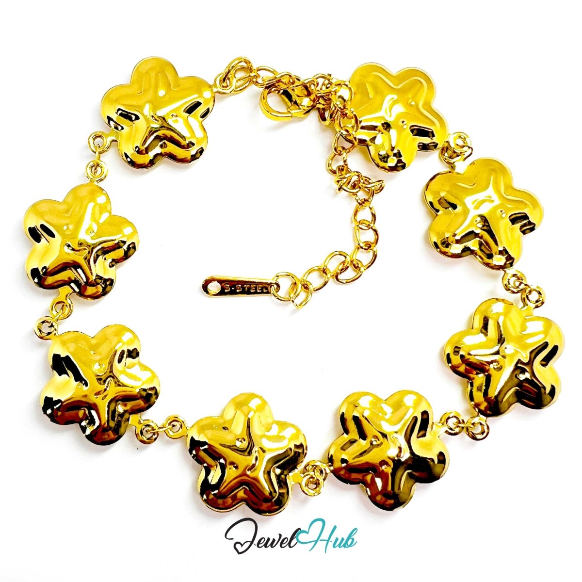 Stainless Steel Bubble Smile Star Gold Bracelet - JewelHub.co.uk