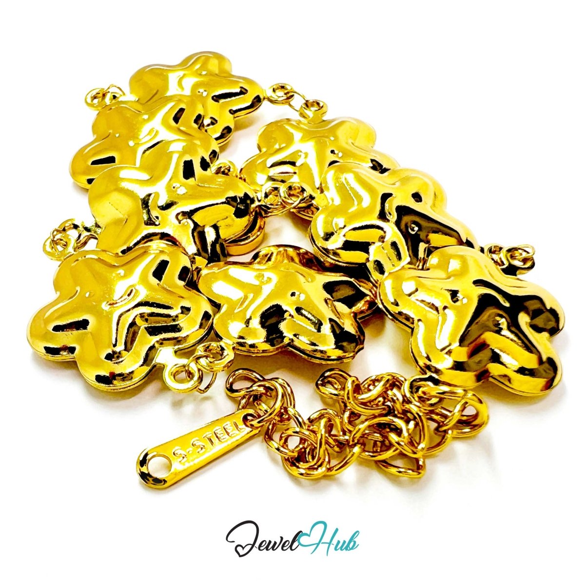 Stainless Steel Bubble Smile Star Gold Bracelet - JewelHub.co.uk