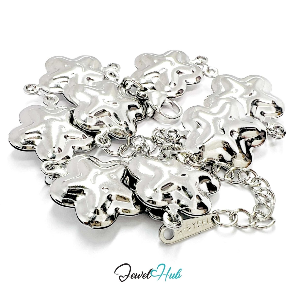 Stainless Steel Bubble Smile Star Silver Bracelet - JewelHub.co.uk