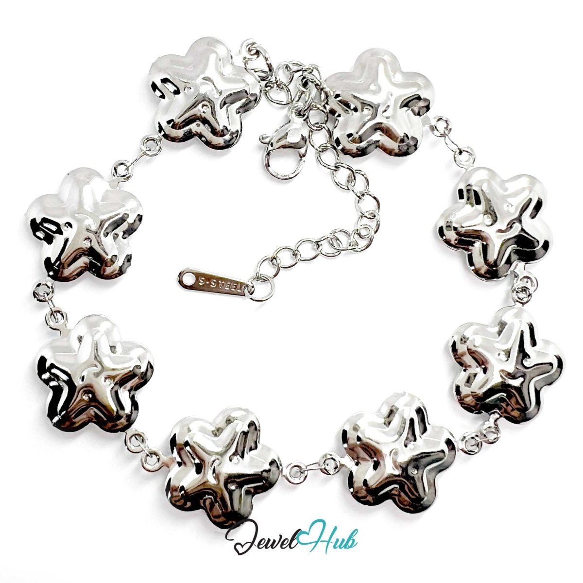 Stainless Steel Bubble Smile Star Silver Bracelet - JewelHub.co.uk