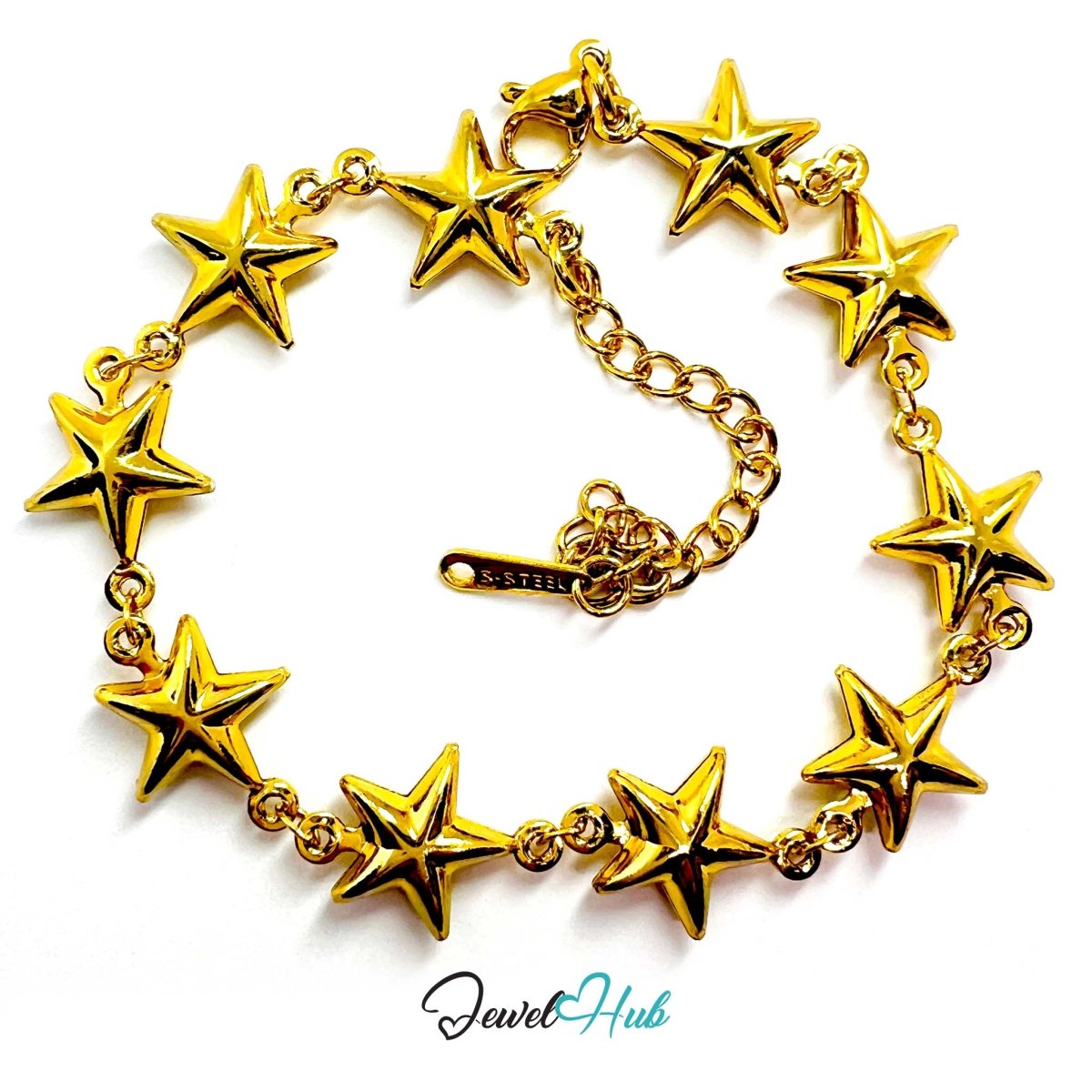 Stainless Steel Bubble Star Charms Gold Bracelet - JewelHub.co.uk