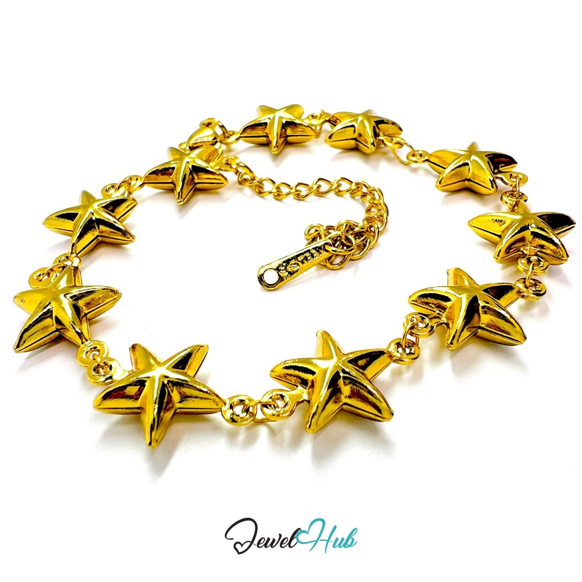 Stainless Steel Bubble Star Charms Gold Bracelet - JewelHub.co.uk