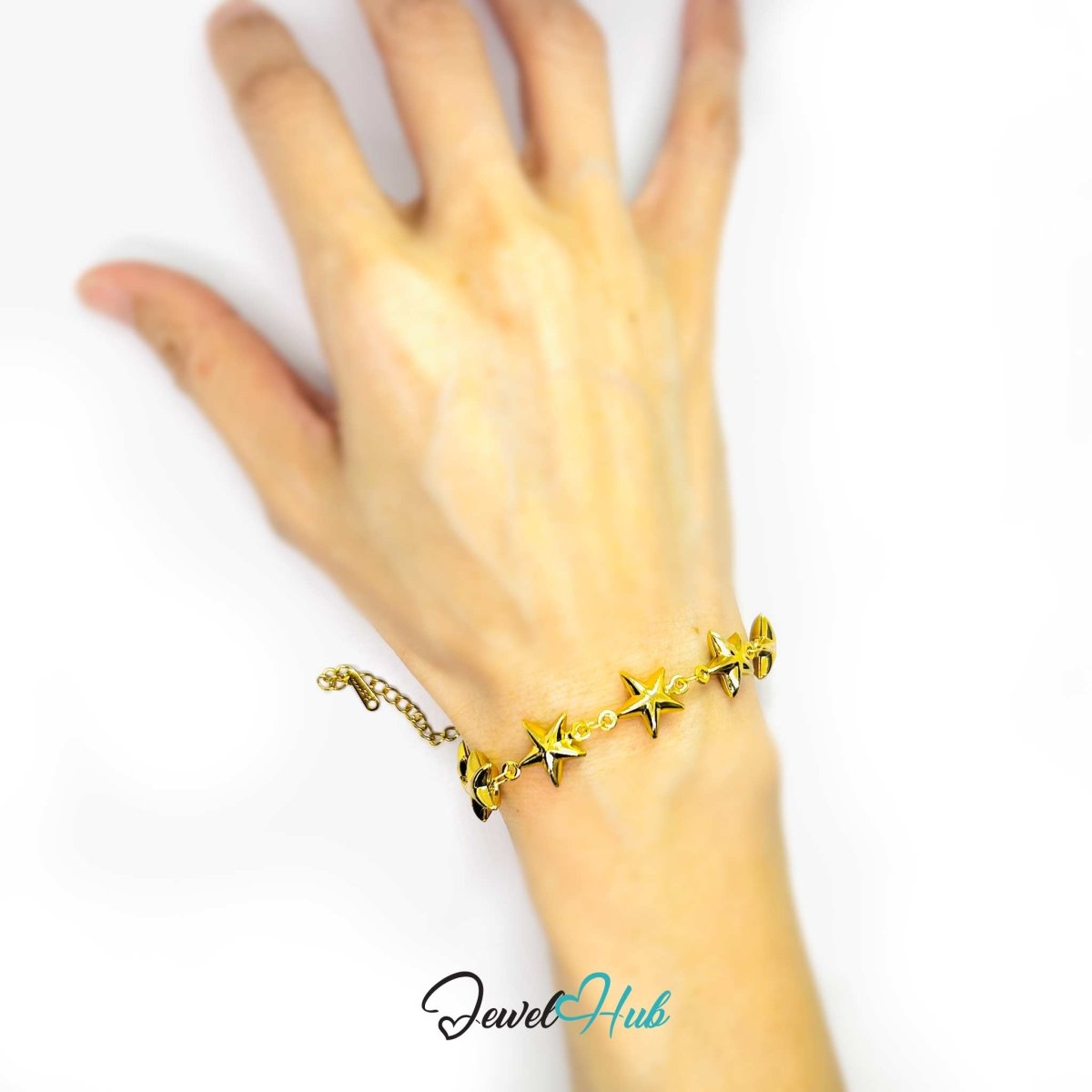Stainless Steel Bubble Star Charms Gold Bracelet - JewelHub.co.uk
