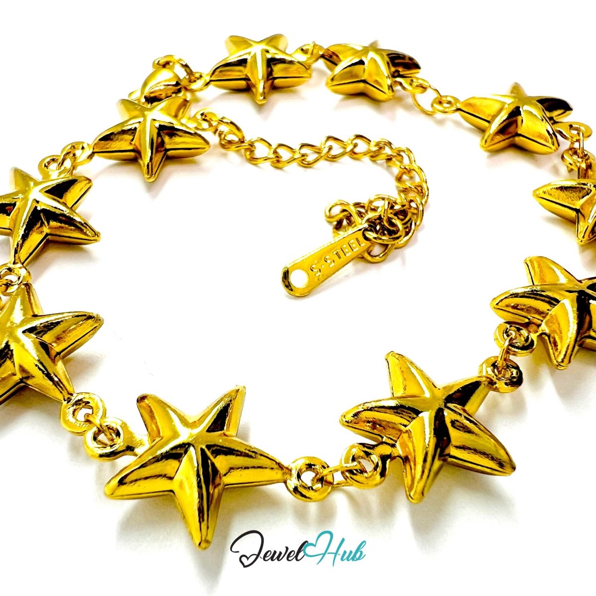 Stainless Steel Bubble Star Charms Gold Bracelet - JewelHub.co.uk