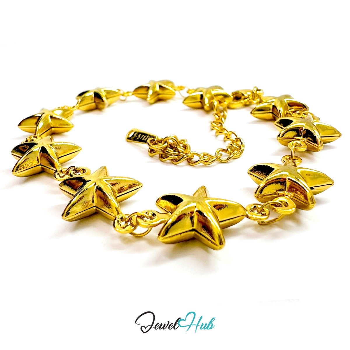 Stainless Steel Bubble Star Charms Gold Bracelet - JewelHub.co.uk