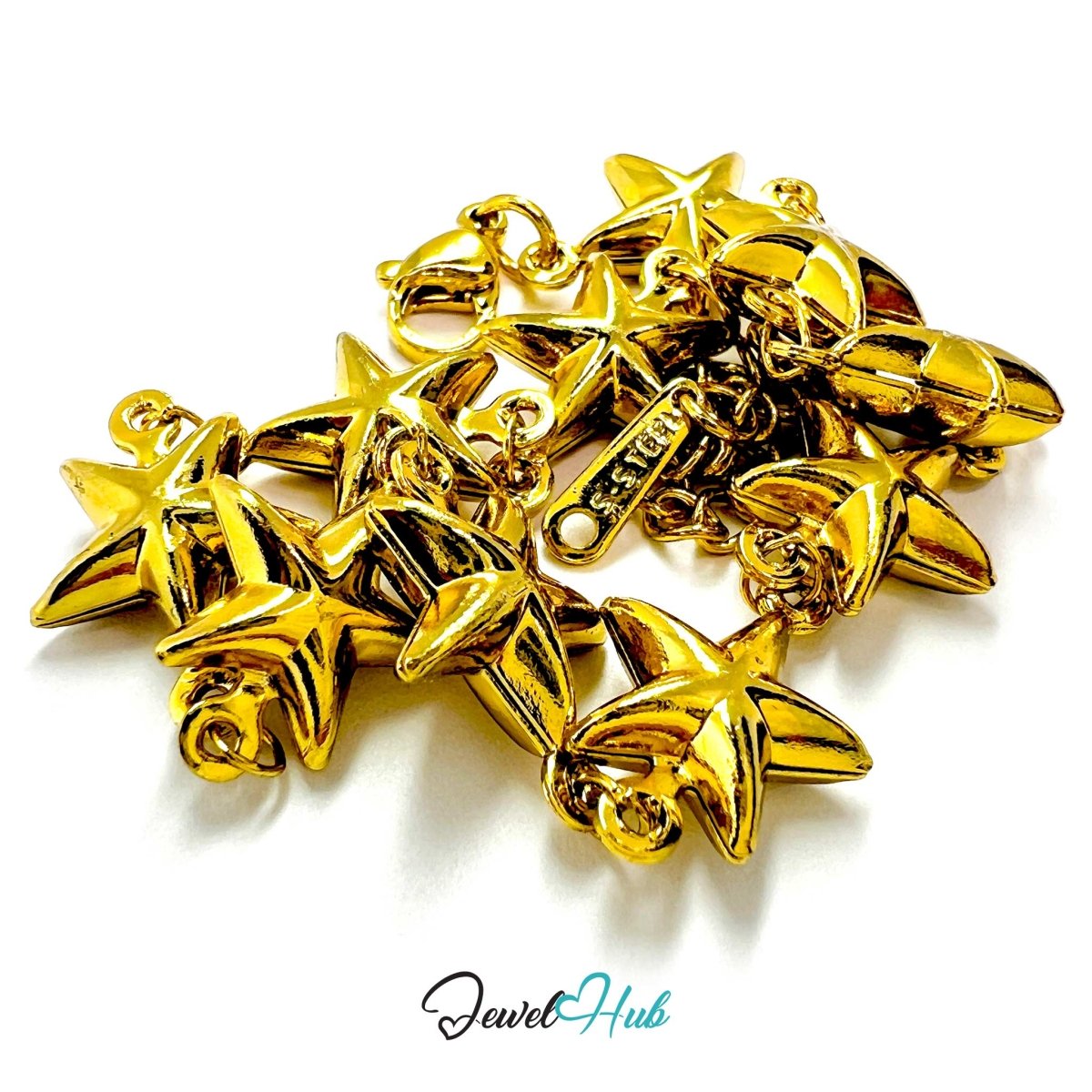 Stainless Steel Bubble Star Charms Gold Bracelet - JewelHub.co.uk