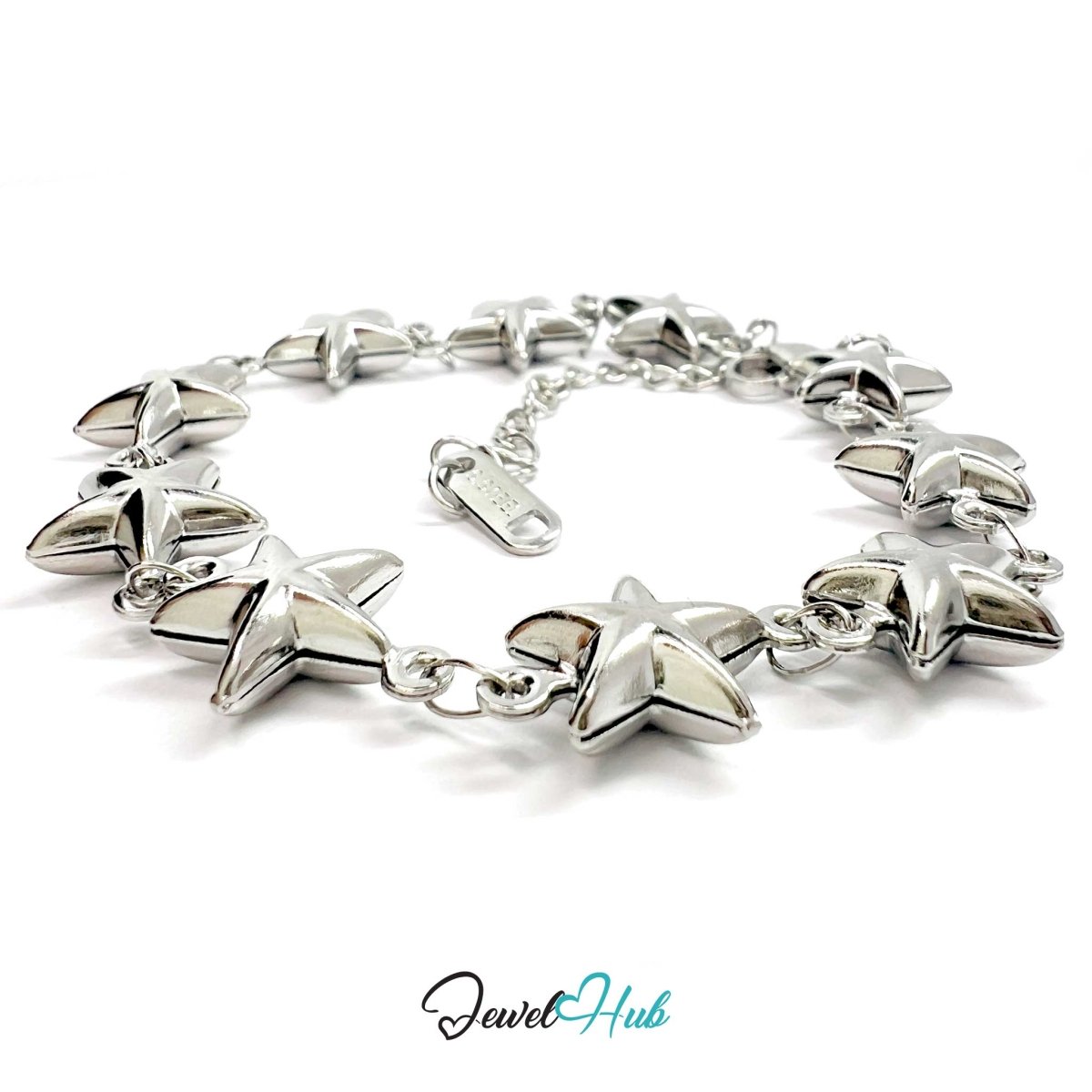 Stainless Steel Bubble Star Charms Silver Bracelet - JewelHub.co.uk
