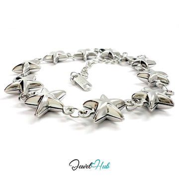 Stainless Steel Bubble Star Charms Silver Bracelet - JewelHub.co.uk