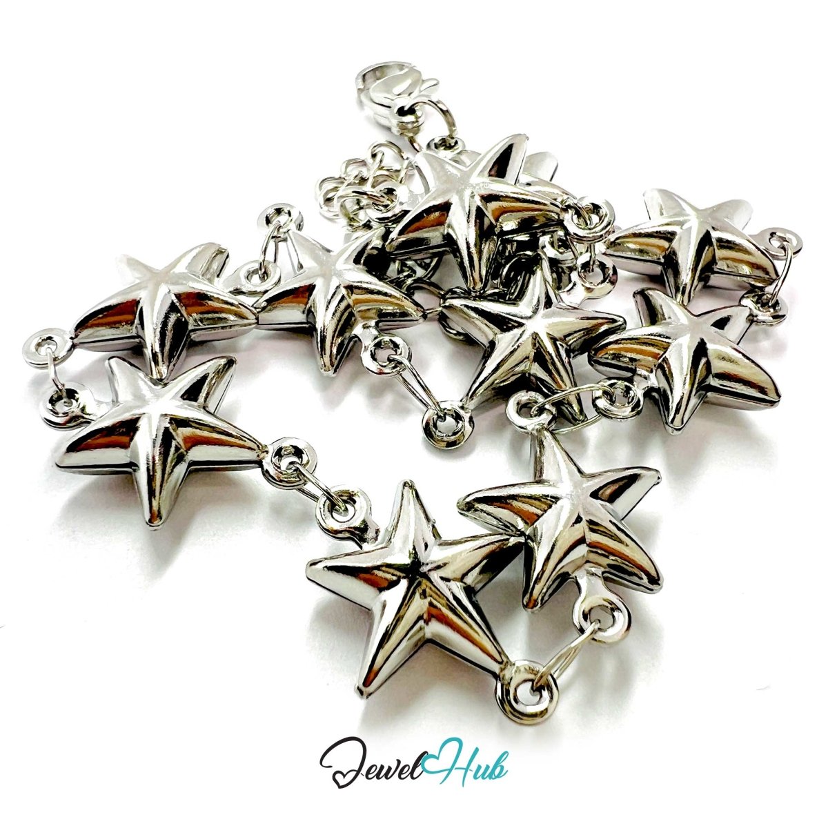 Stainless Steel Bubble Star Charms Silver Bracelet - JewelHub.co.uk