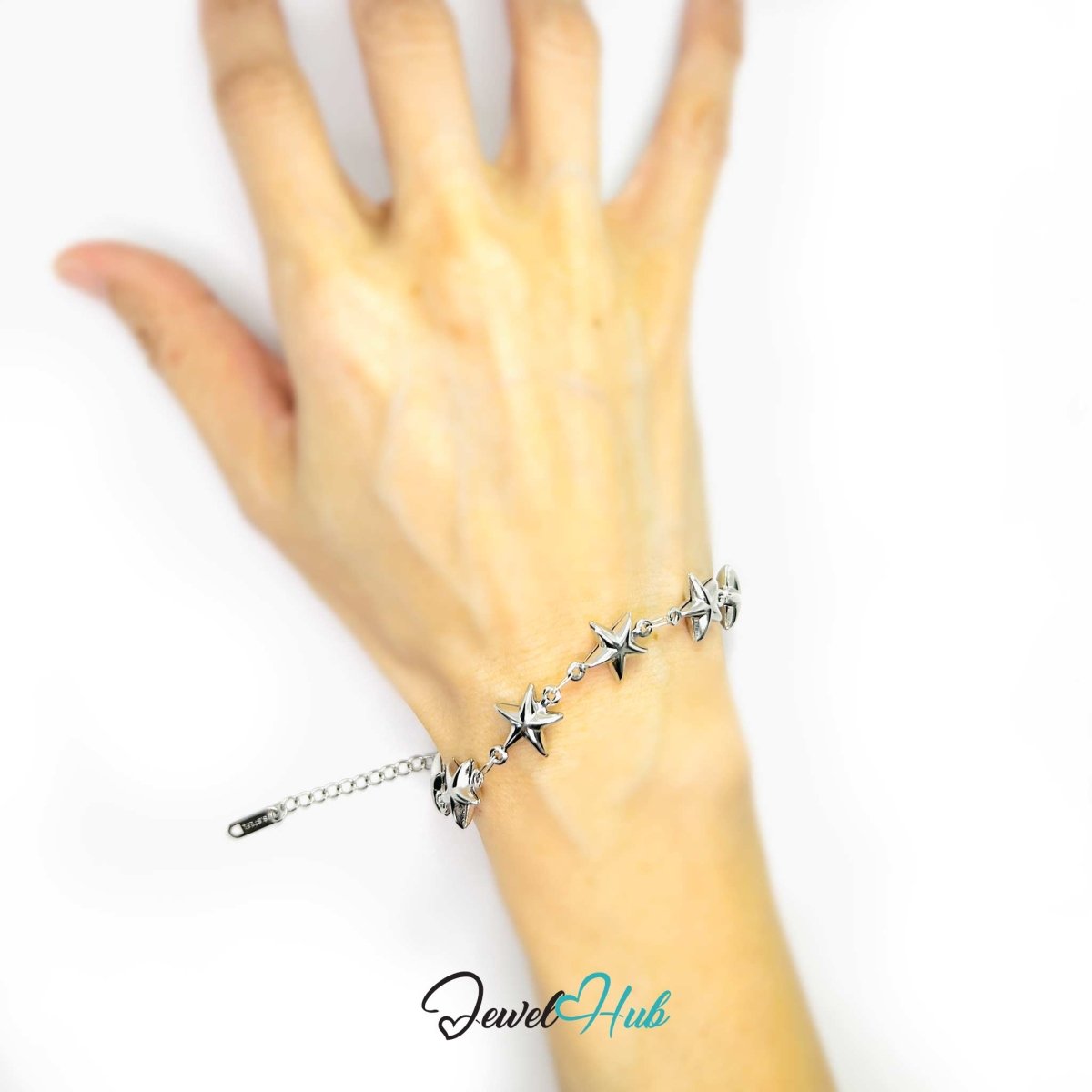 Stainless Steel Bubble Star Charms Silver Bracelet - JewelHub.co.uk