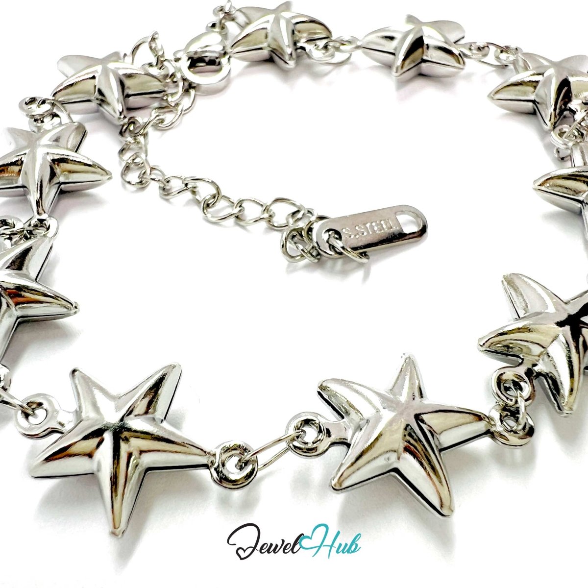 Stainless Steel Bubble Star Charms Silver Bracelet - JewelHub.co.uk